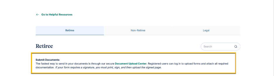 Document Upload Center forms and documents