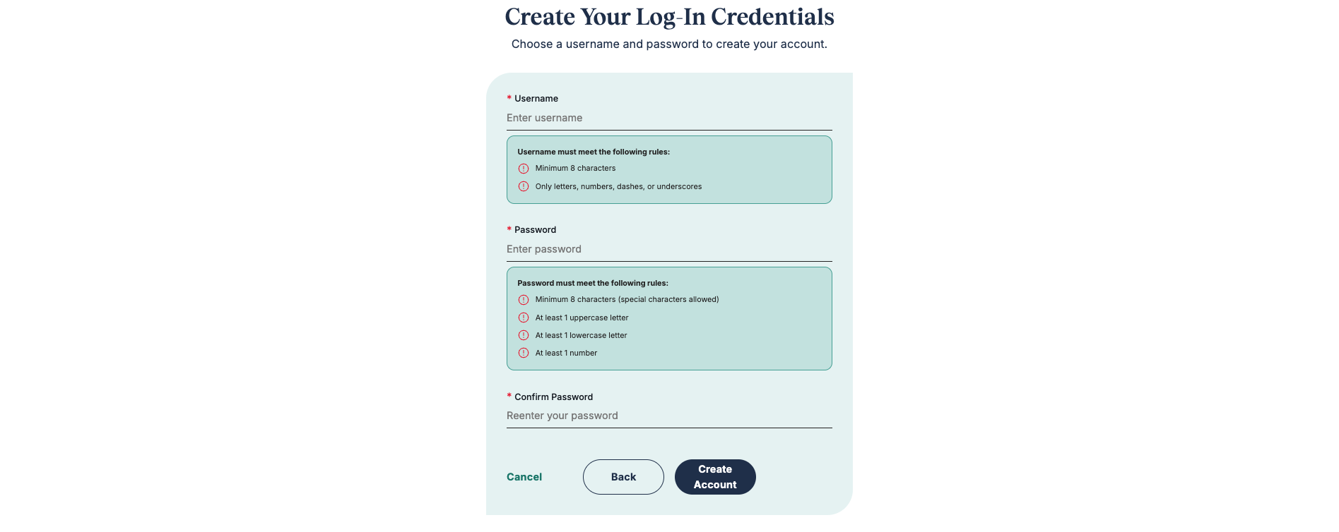 Create login credentials